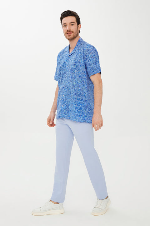 Mavi Kısa Kol Regular Fit Baskılı Spor Pamuk Gömlek