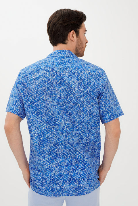 Mavi Kısa Kol Regular Fit Baskılı Spor Pamuk Gömlek