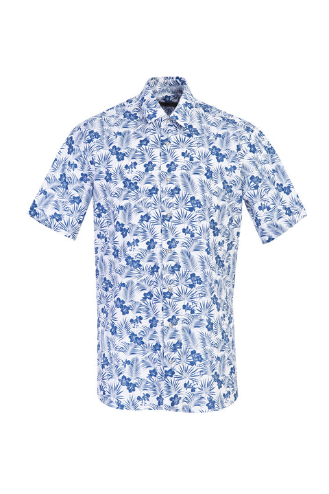 Mavi Kısa Kol Regular Fit Desenli Spor Gömlek