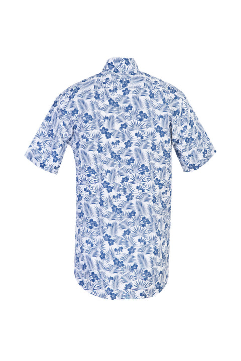 Mavi Kısa Kol Regular Fit Desenli Spor Gömlek