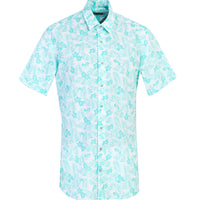 Çağla Yeşili Kısa Kol Regular Fit Desenli Spor Pamuk Gömlek