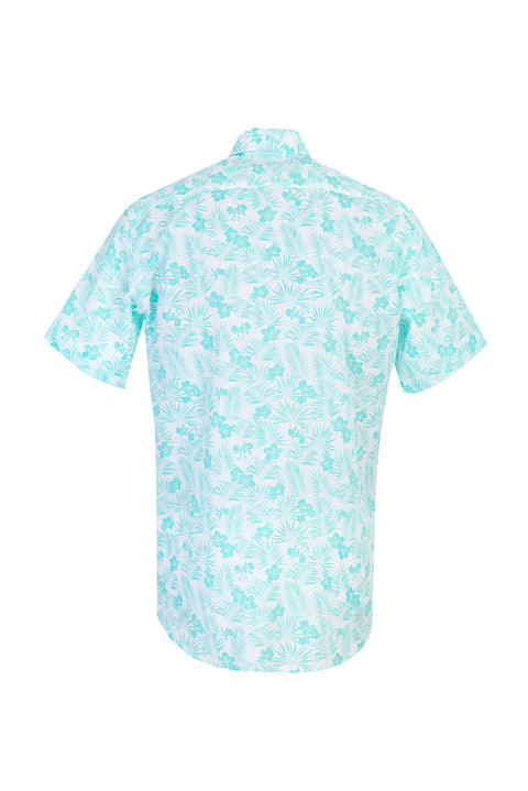 Çağla Yeşili Kısa Kol Regular Fit Desenli Spor Pamuk Gömlek