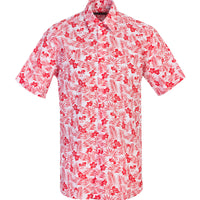 Mercan Kırmızı Kısa Kol Regular Fit Desenli Spor Gömlek