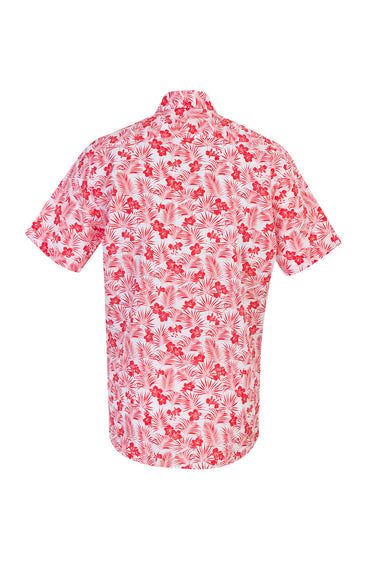 Mercan Kırmızı Kısa Kol Regular Fit Desenli Spor Gömlek