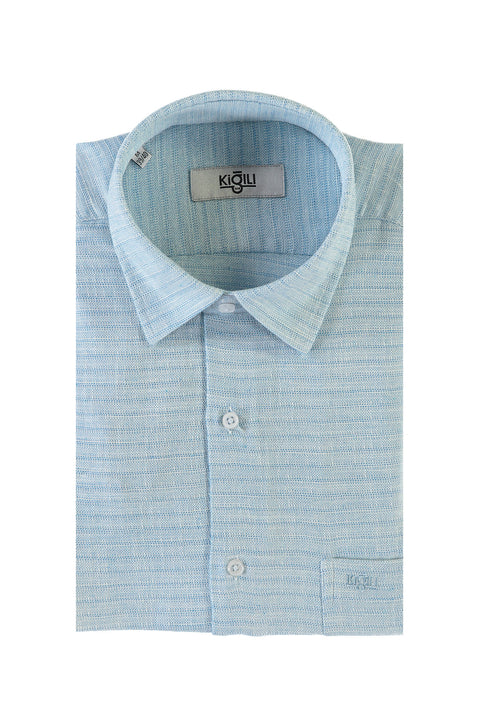 Gök Mavisi Kısa Kol Regular Fit Desenli Gömlek
