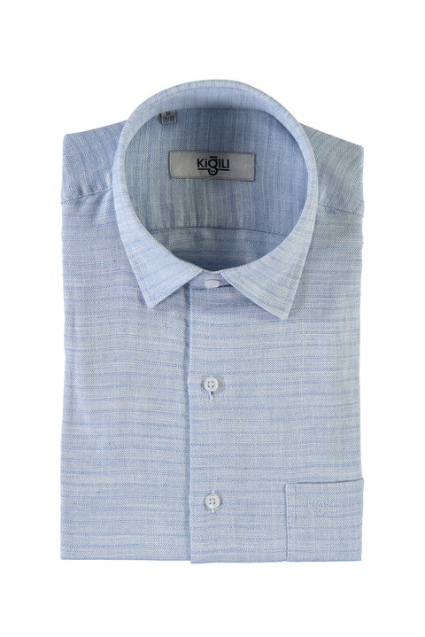 Koyu Mavi  Kısa Kol Regular Fit Desenli Gömlek