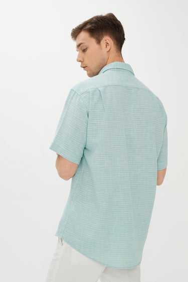 Mint Yeşili Kısa Kol Regular Fit Desenli Gömlek