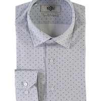 Orta Lacivert Uzun Kol Slim Fit Dar Kesim Baskılı Pamuk Gömlek