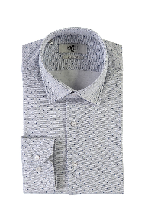 Orta Lacivert PN PAMUK BASKILI SLIM U.K.Pamuk Gömlek