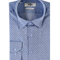 Havacı Mavi Uzun Kol Slim Fit Dar Kesim Baskılı Pamuk Gömlek