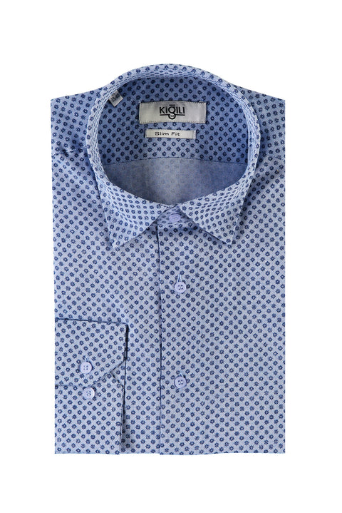 Havacı Mavi PN PAMUK BASKILI SLIM U.K.GÖMLEK