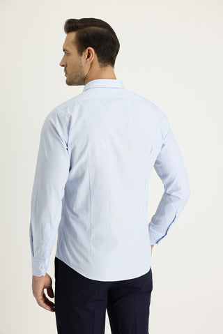  Mavi Uzun Kol Slim Fit Dar Kesim Desenli Gömlek