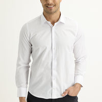 Beyaz Uzun Kol Slim Fit Dar Kesim Desenli Gömlek