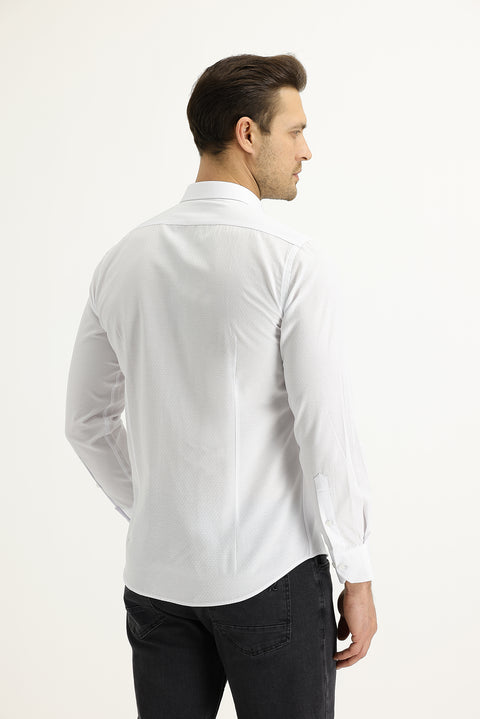 Beyaz Uzun Kol Slim Fit Dar Kesim Desenli Gömlek