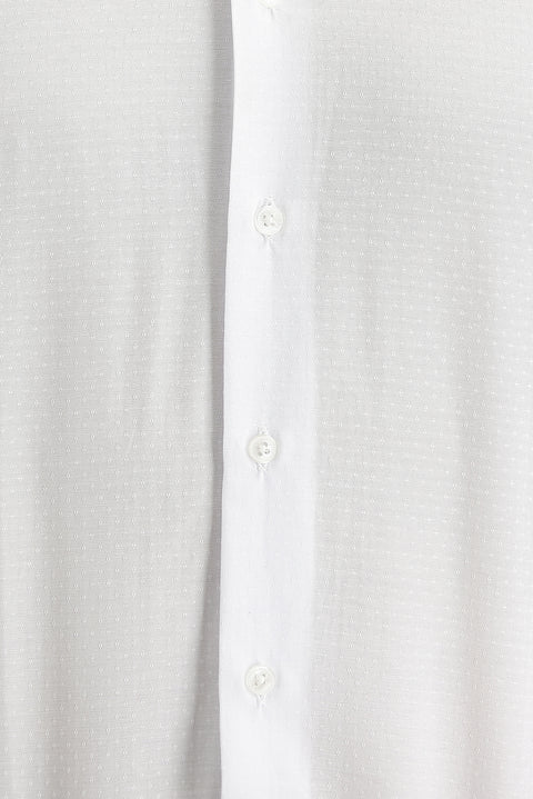 Beyaz Uzun Kol Slim Fit Dar Kesim Desenli Gömlek