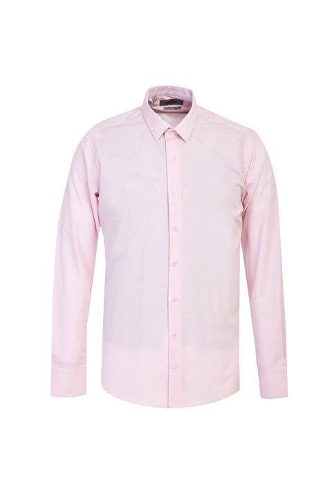 Orta Pembe Uzun Kol Slim Fit Dar Kesim Desenli Gömlek