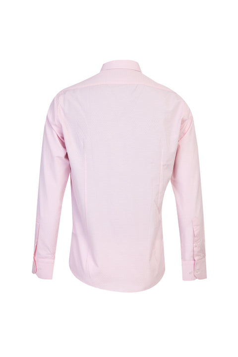 Orta Pembe Uzun Kol Slim Fit Dar Kesim Desenli Gömlek