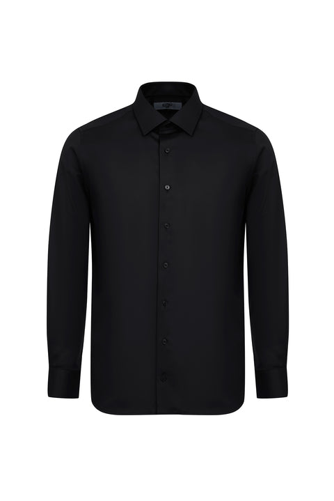 Siyah Uzun Kol Slim Fit Dar Kesim Non Iron Klasik Gömlek
