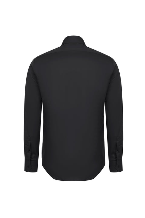 Siyah Uzun Kol Slim Fit Dar Kesim Non Iron Klasik Gömlek