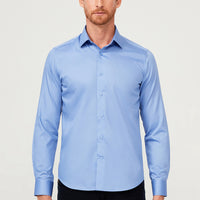 Aqua Mavisi Uzun Kol Slim Fit Dar Kesim Non Iron Saten Klasik Pamuklu Gömlek
