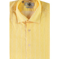 Açık Sarı Uzun Kol Slim Fit Dar Kesim Çizgili Pamuk Gömlek
