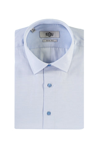  Uçuk Mavi Kısa Kol Slim Fit Dar Kesim Desenli Gömlek