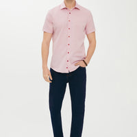 Koyu Kırmızı Kısa Kol Slim Fit Dar Kesim Desenli Gömlek