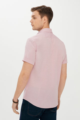  Koyu Kırmızı Kısa Kol Slim Fit Dar Kesim Gömlek