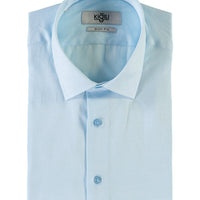 Açık Turkuaz Kısa Kol Slim Fit Dar Kesim Desenli Gömlek