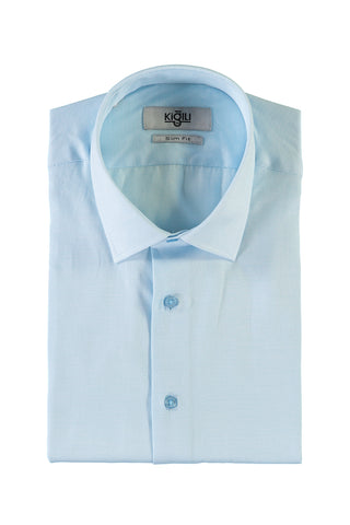  Açık Turkuaz Kısa Kol Slim Fit Dar Kesim Desenli Gömlek