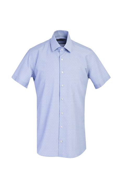 Koyu Mavi  Kısa Kol Slim Fit Dar Kesim Desenli Gömlek