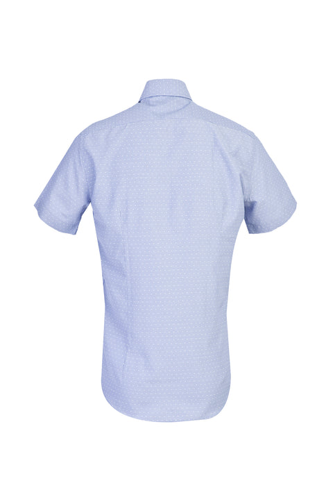 Koyu Mavi  Kısa Kol Slim Fit Dar Kesim Desenli Gömlek