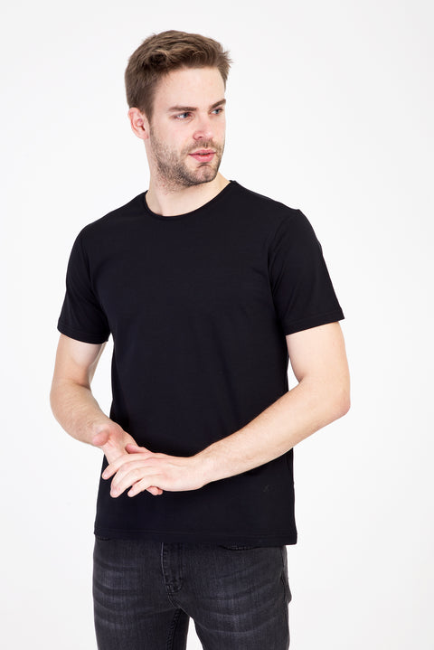 Siyah Bisiklet Yaka Slim Fit Dar Kesim Tişört