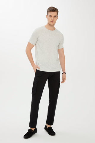  Açık Gri Melanj Bisiklet Yaka Slim Fit Dar Kesim Tişört