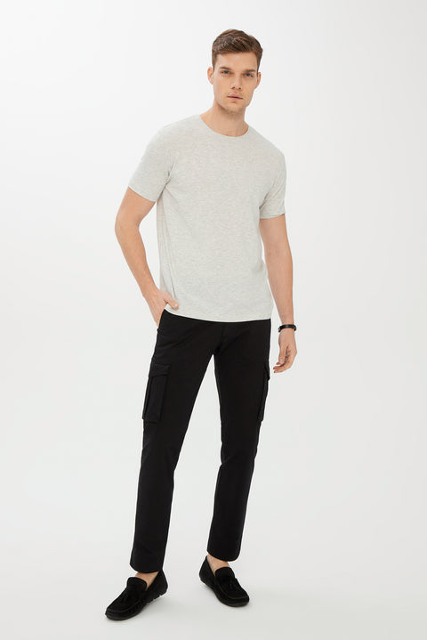 Açık Gri Melanj Bisiklet Yaka Slim Fit Dar Kesim Tişört