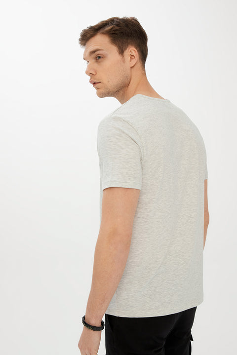 Açık Gri Melanj Bisiklet Yaka Slim Fit Dar Kesim Tişört
