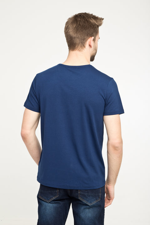 Orta Lacivert Bisiklet Yaka Düz Slim Fit Dar Kesim Tişört