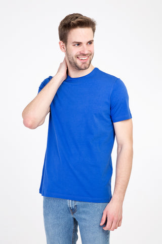  Saks Mavi Bisiklet Yaka Slim Fit Dar Kesim Tişört