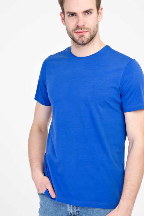 Saks Mavi Bisiklet Yaka Slim Fit Dar Kesim Tişört