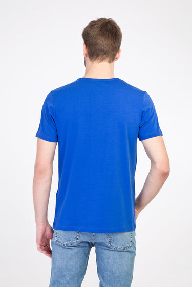 Saks Mavi Bisiklet Yaka Slim Fit Dar Kesim Tişört