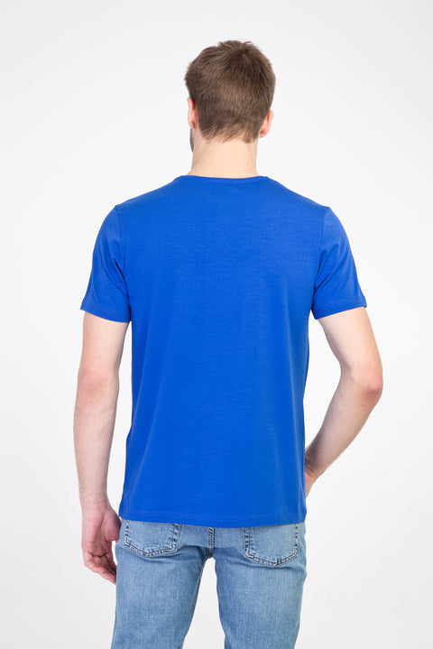 Saks Mavi Bisiklet Yaka Slim Fit Dar Kesim Tişört