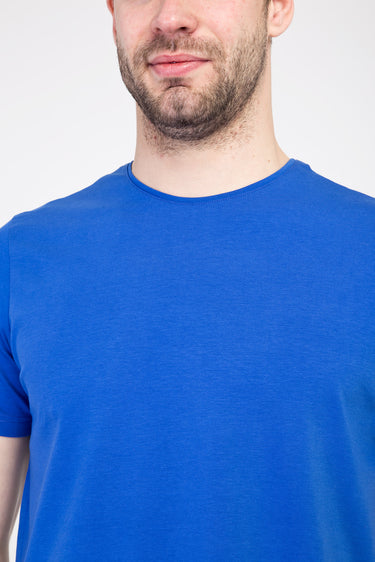 Saks Mavi Bisiklet Yaka Slim Fit Dar Kesim Tişört