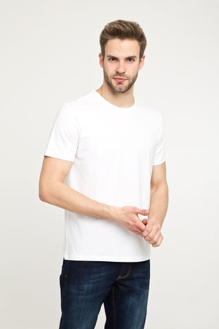  Beyaz Bisiklet Yaka Düz Slim Fit Dar Kesim Tişört