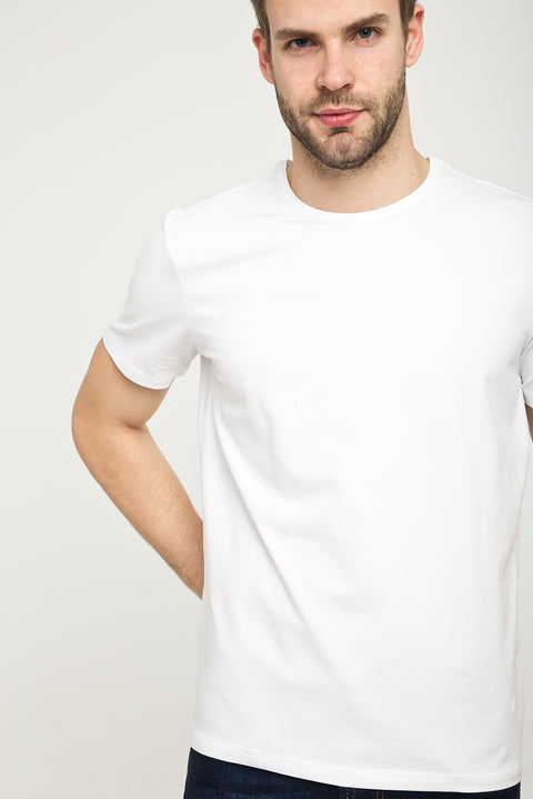 Beyaz Bisiklet Yaka Slim Fit Dar Kesim Tişört