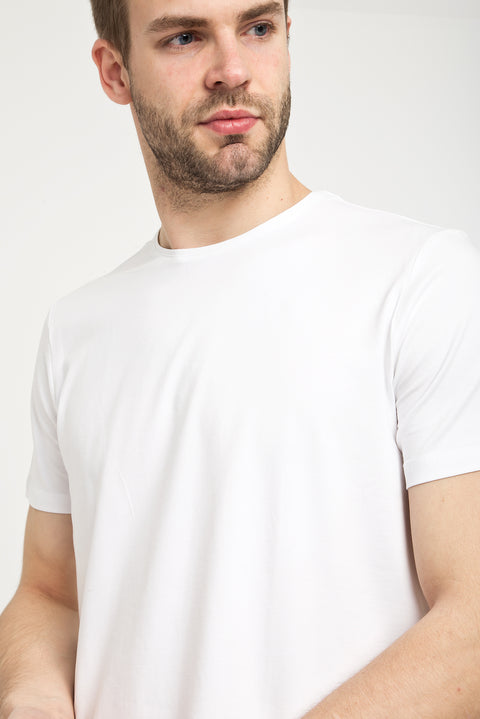 Beyaz Bisiklet Yaka Slim Fit Dar Kesim Tişört