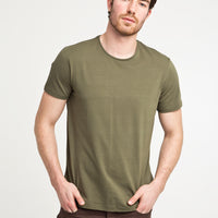 Orta Haki Bisiklet Yaka Düz Slim Fit Dar Kesim Tişört