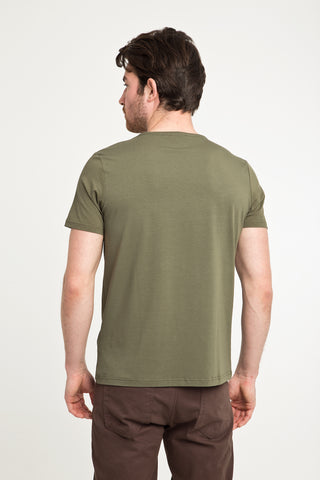  Orta Haki Bisiklet Yaka Düz Slim Fit Dar Kesim Tişört