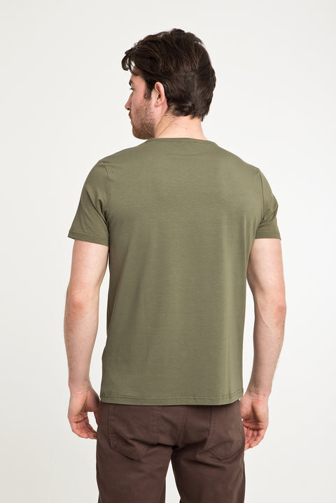 Orta Haki Bisiklet Yaka Düz Slim Fit Dar Kesim Tişört