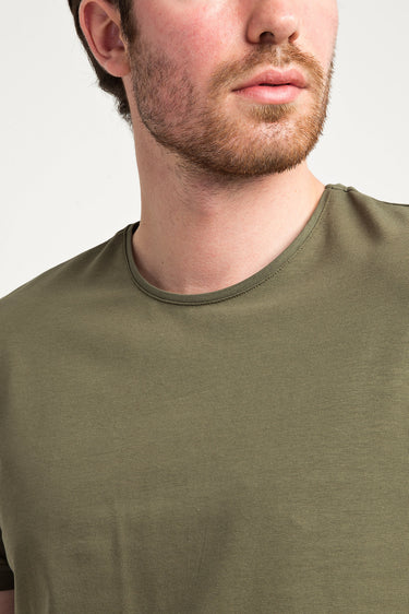 Orta Haki Bisiklet Yaka Düz Slim Fit Dar Kesim Tişört