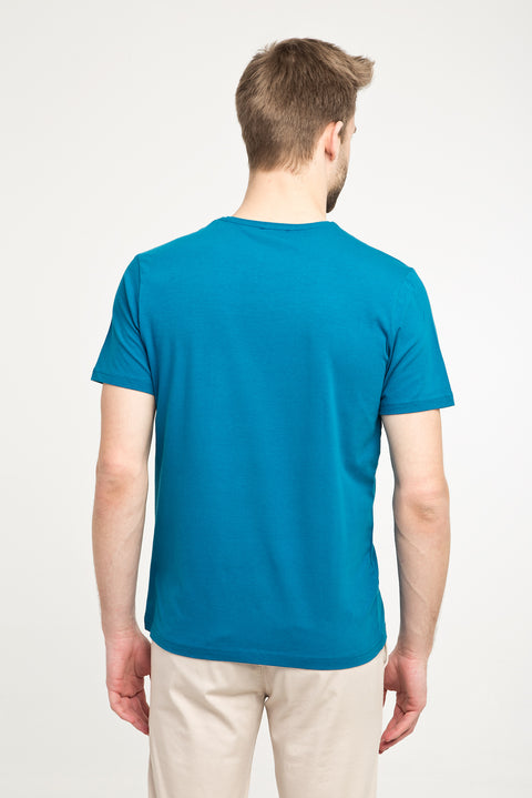 Petrol Yeşili Bisiklet Yaka Düz Slim Fit Dar Kesim Tişört